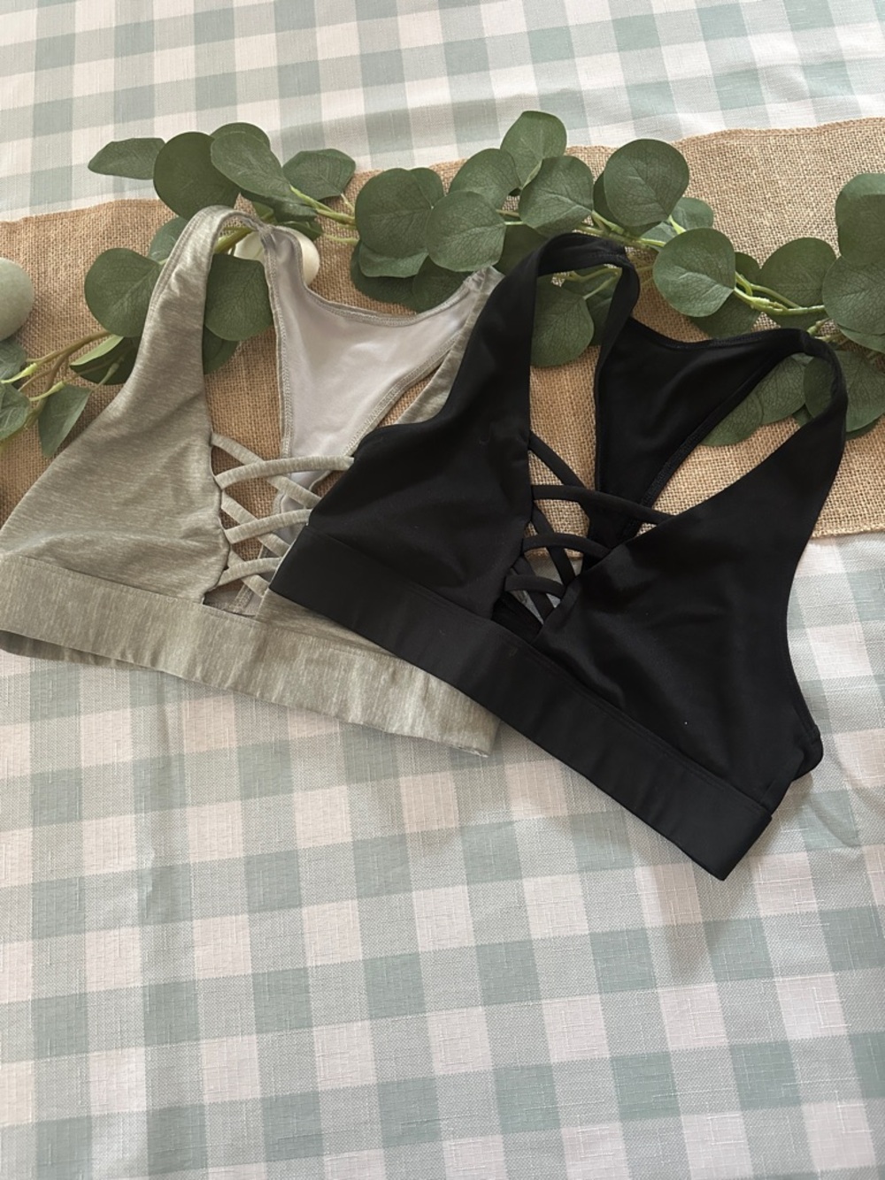PINK Victoria's Secret Crisscross Racerback Bralettes - Black & Sage